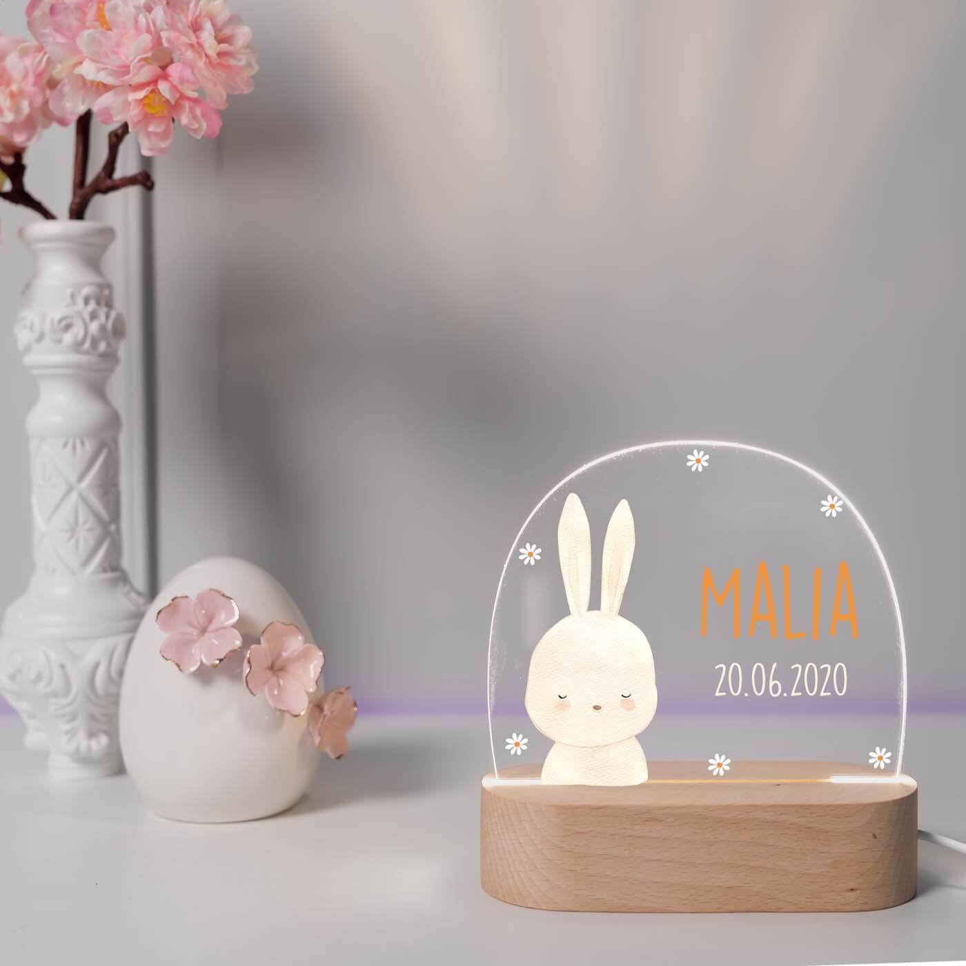 Personalisierte Nachtlampe für Kinder - Baby-Hase
