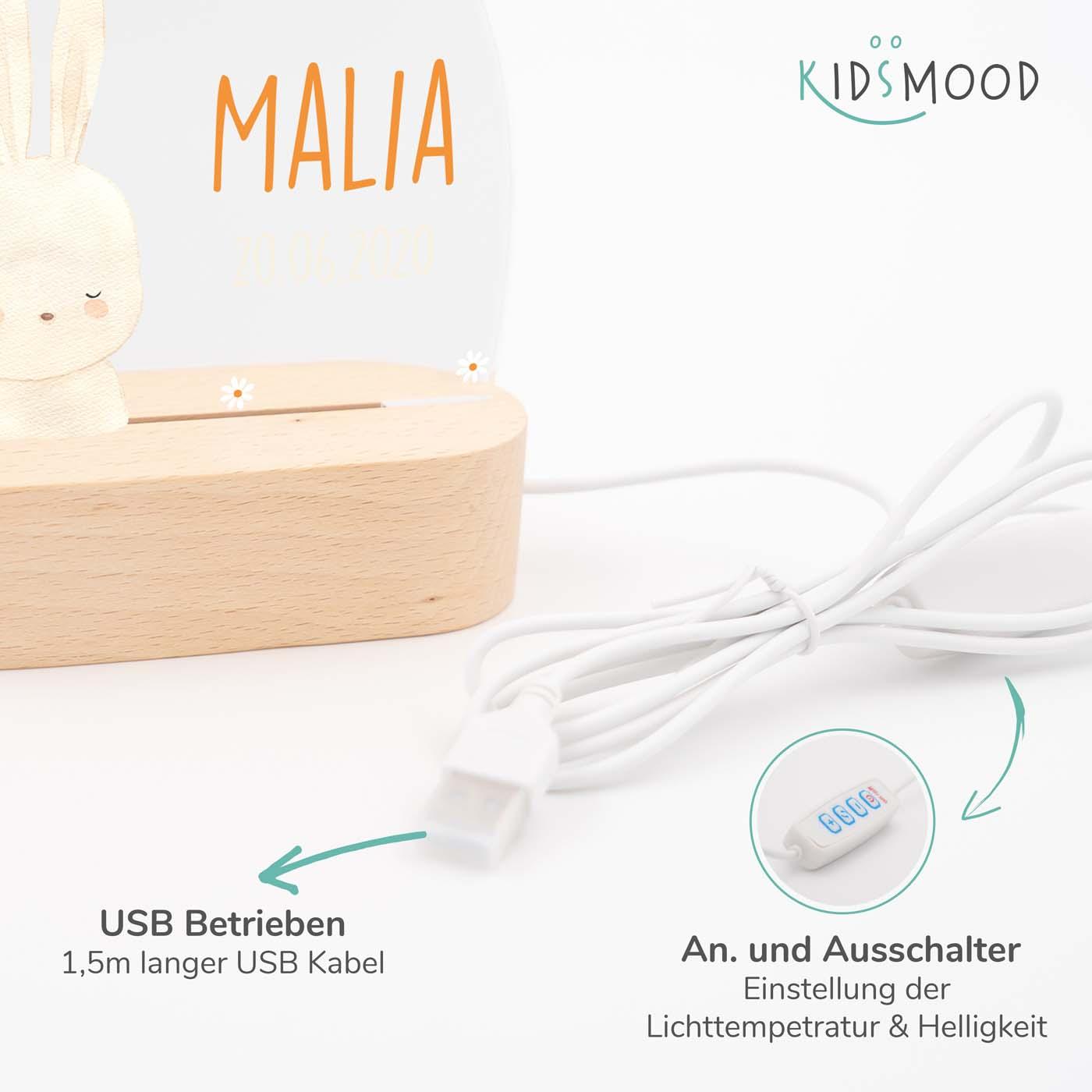 Personalisierte Nachtlampe für Kinder - Baby-Hase