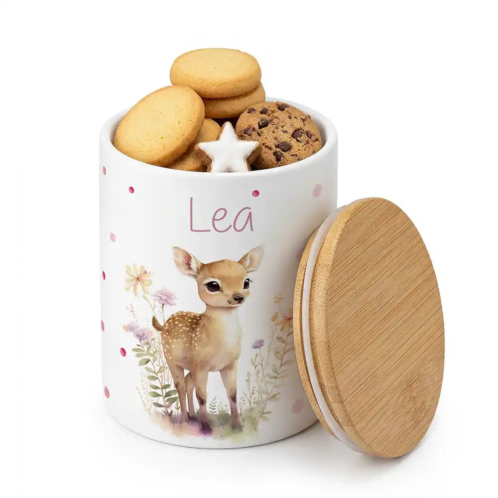 Keksdose, Zahnbürstenhalter, Stiftehalter - Rehkitz Blumenwiese 2-in-1