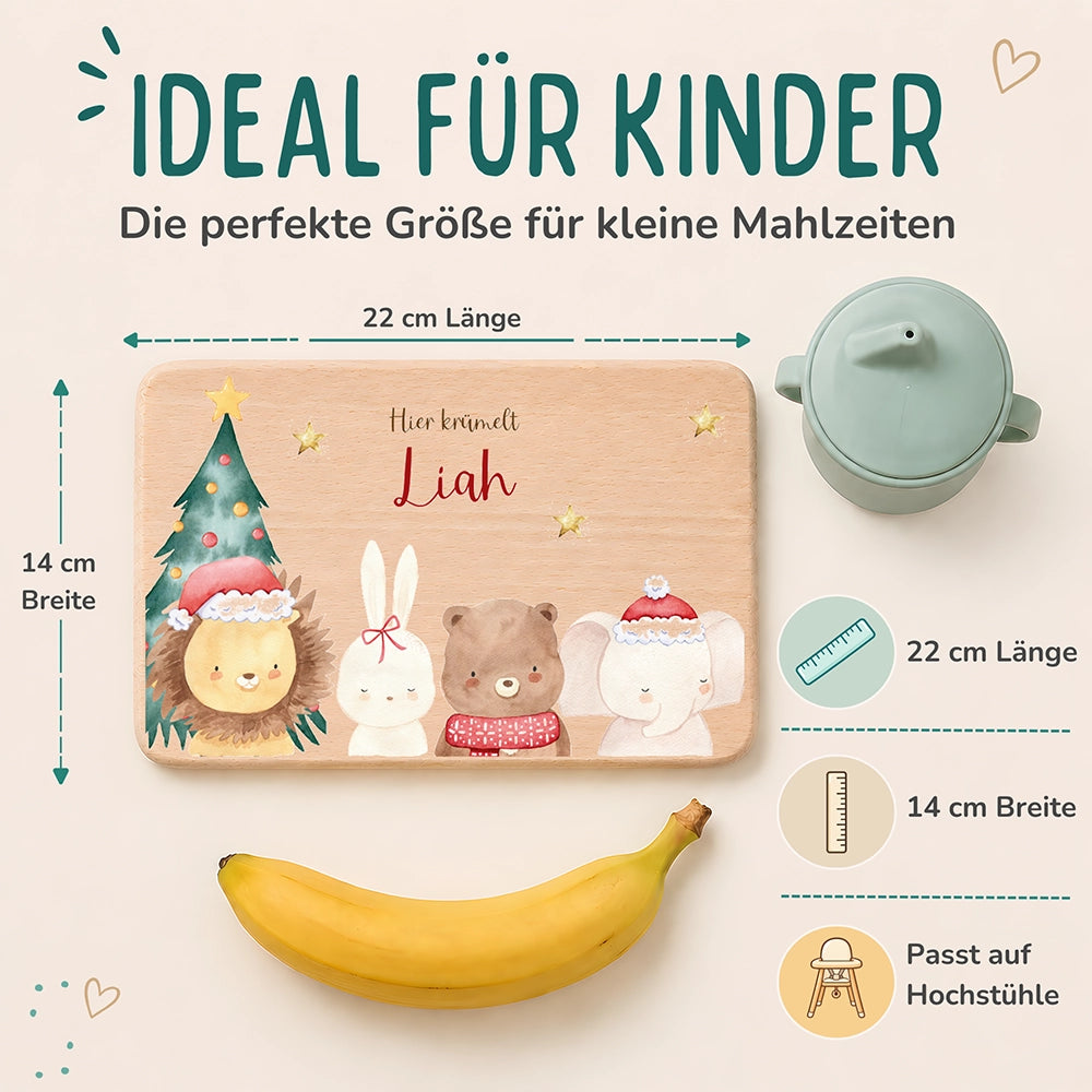 Frühstücksbrettchen Weihnachten mit weihnachtlichem Tiertrio - Geschenk Weihnachten