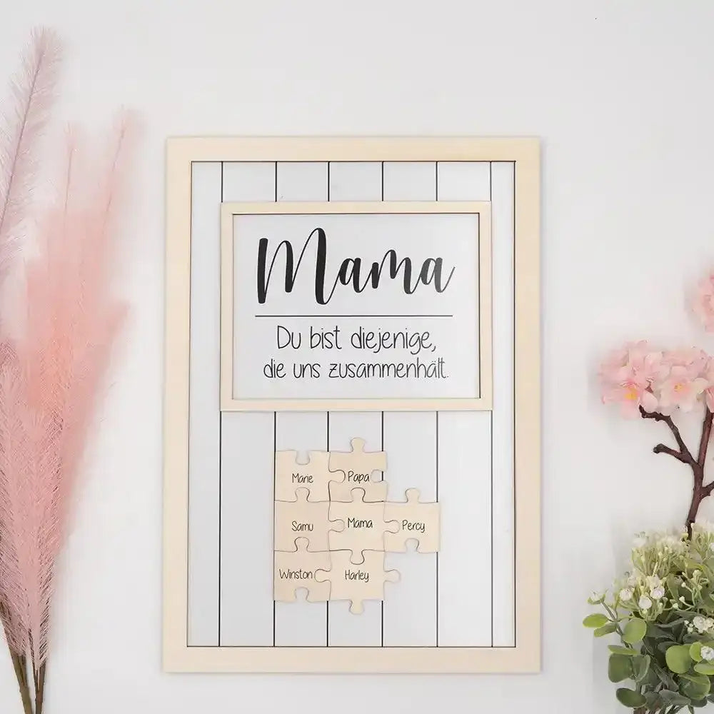 personalisiertes muttertagsgeschenk mit familienpuzzle-design