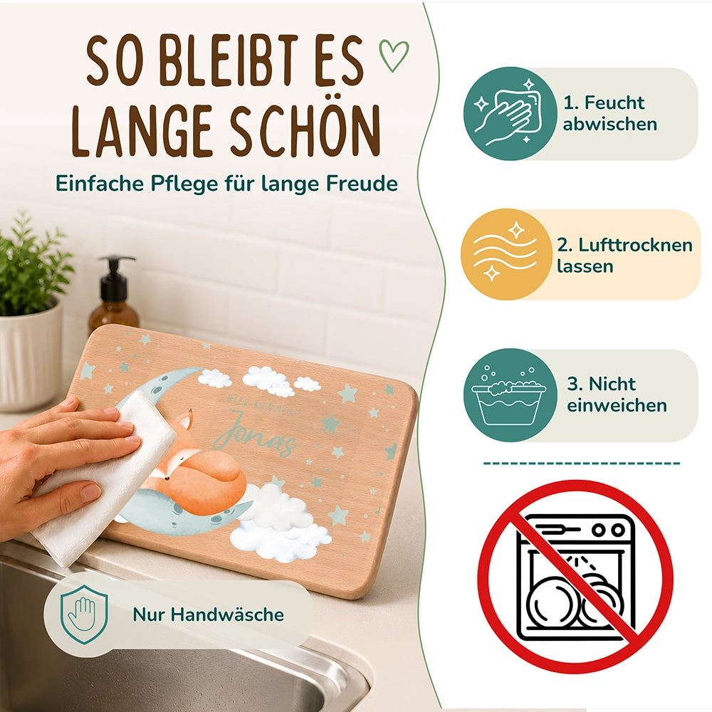 Schneidebrett Holz personalisiert - Baby Fuchs