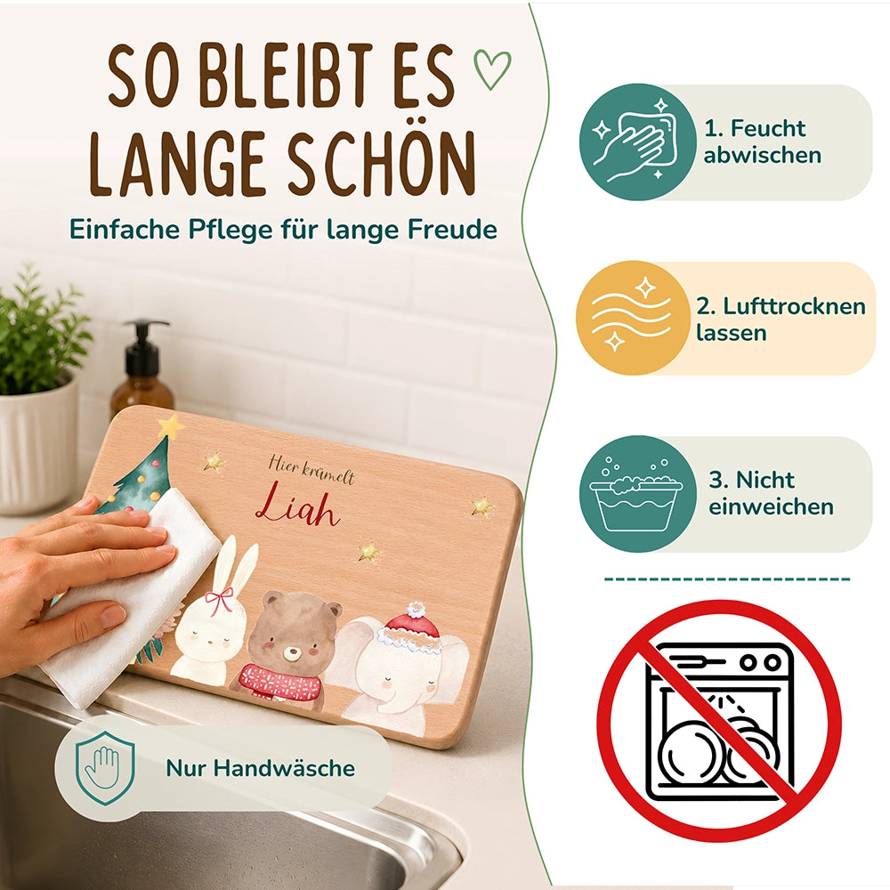 Frühstücksbrettchen Weihnachten mit weihnachtlichem Tiertrio - Geschenk Weihnachten