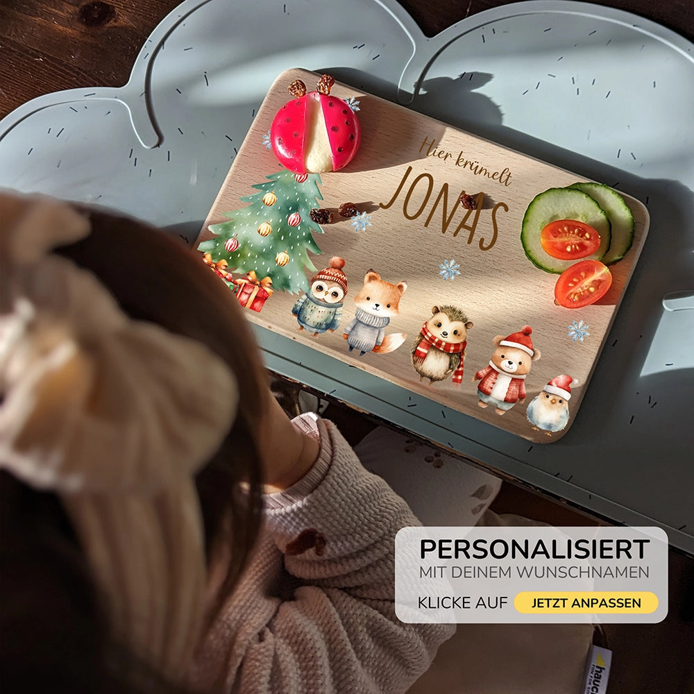 Frühstücksbrettchen Weihnachten mit Tierfreunden - Geschenk Weihnachten