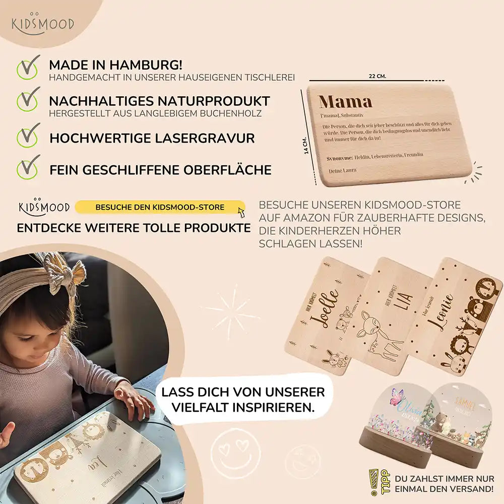 Frühstücksbrettchen Holz Frühstücksbrettchen Mama aus Holz mit Gravur - Muttertag Geschenk Schneidebrett
