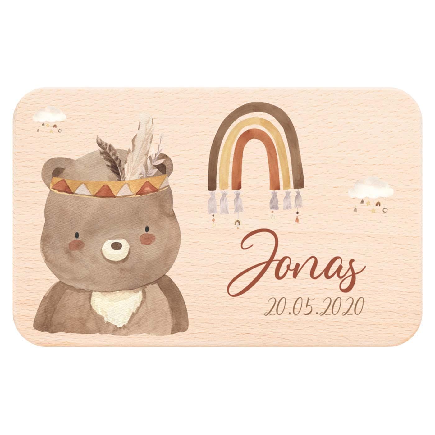 Personalisiertes Frühstücksbrettchen Bär Boho