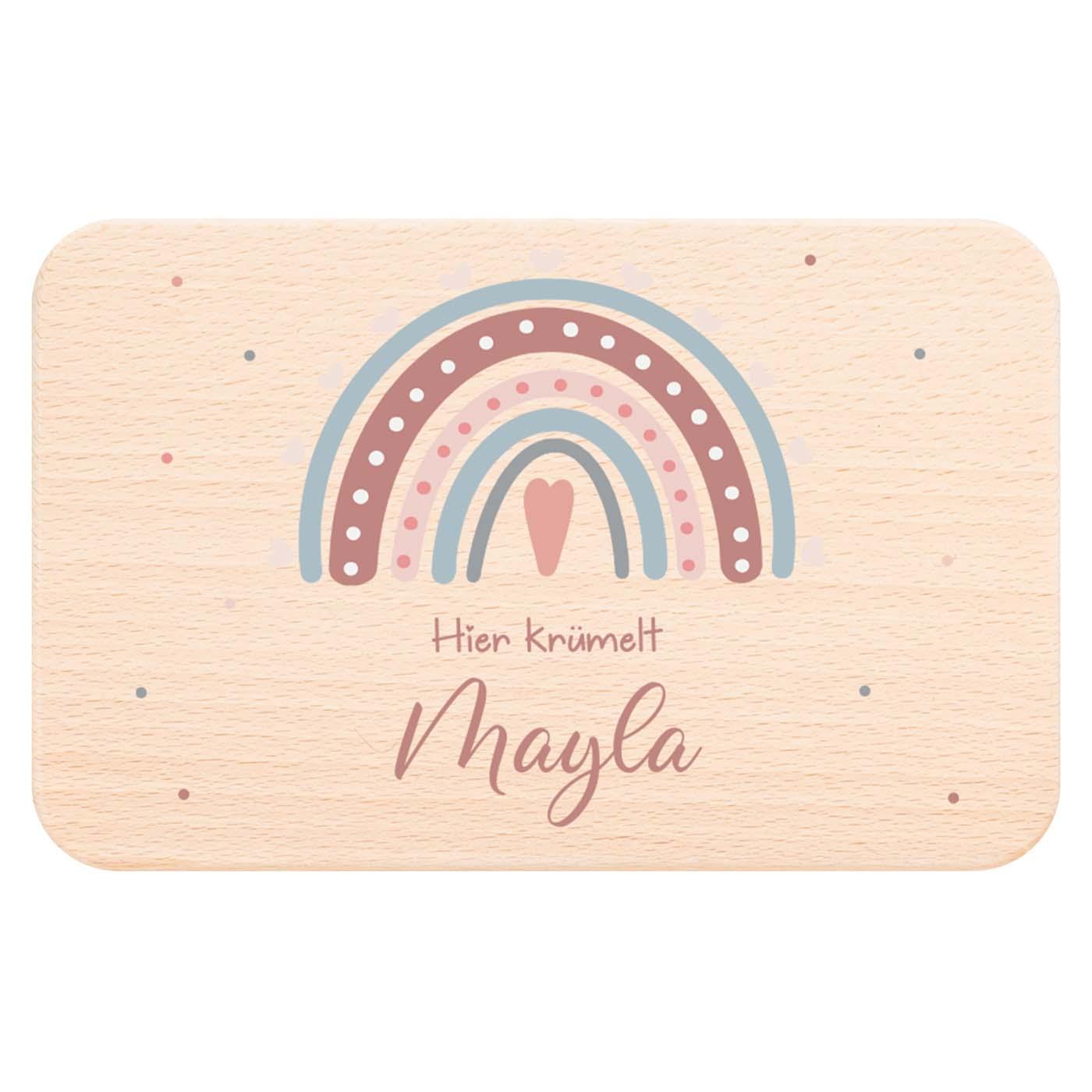 frühstücksbrettchen mit regenbogen motiv für kinder