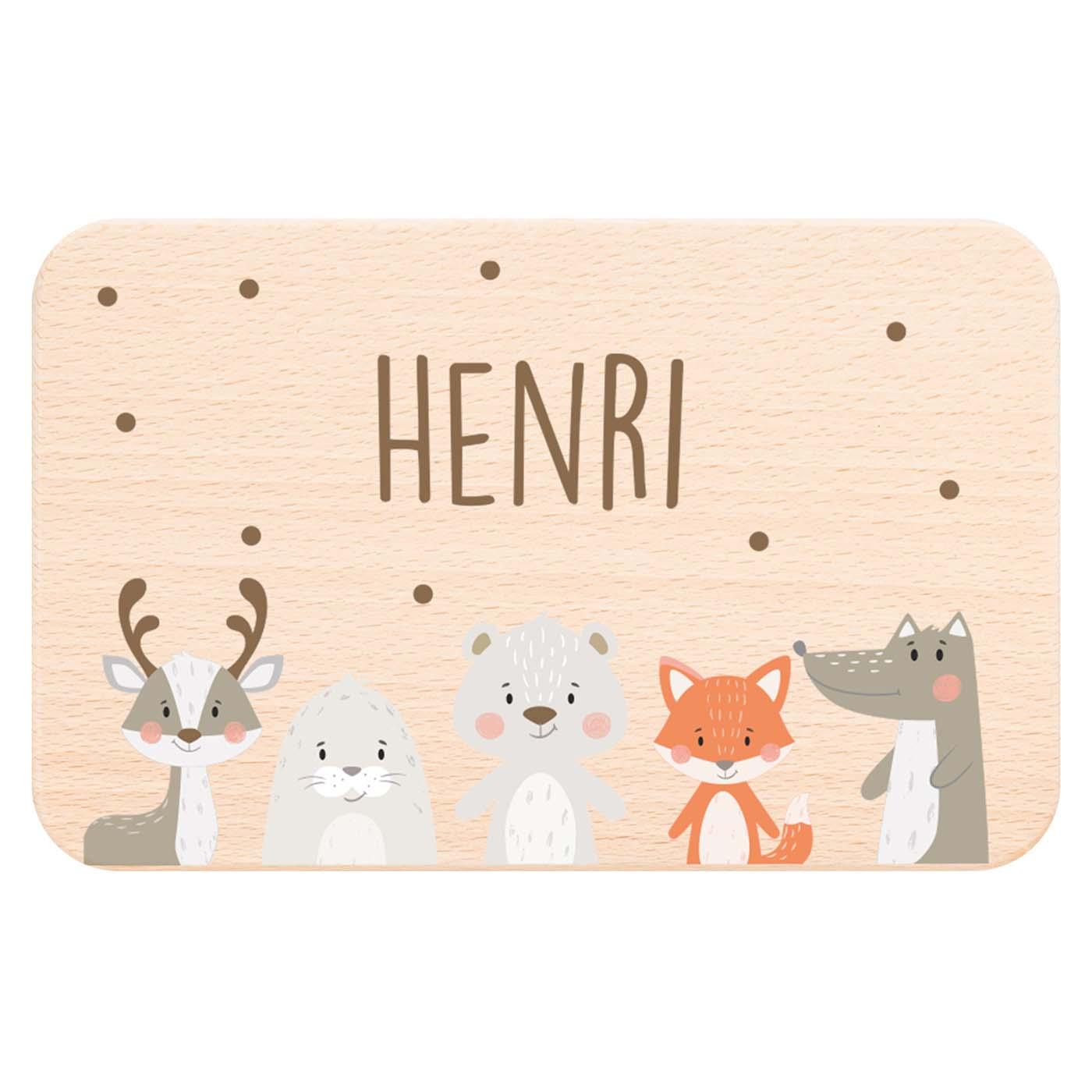 Personalisiertes Frühstücksbrettchen Winter Animals