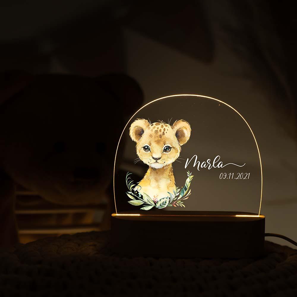 custom lion design on wooden night lamp