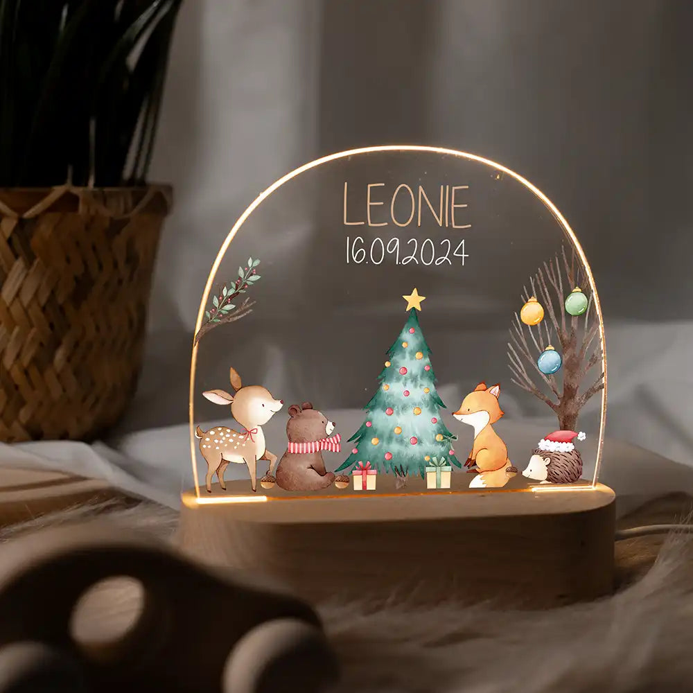 Nachtlicht Kinder personalisiert Weihnachten - Fuchs am Weihnachtbaum