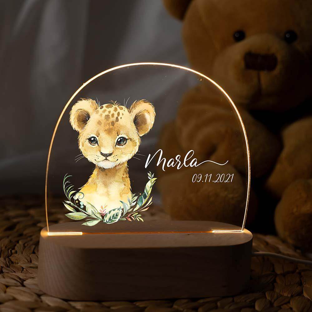 handcrafted lion night lamp with personalized engraving