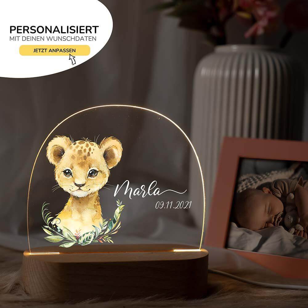 engraved lion night lamp with custom name