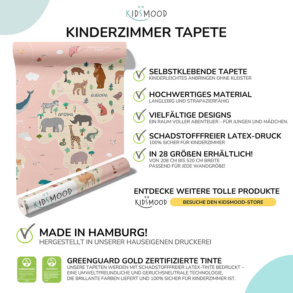Weltkarten-Tapete im Kinderzimmer â Kontinente und Meere kindgerecht illustriert