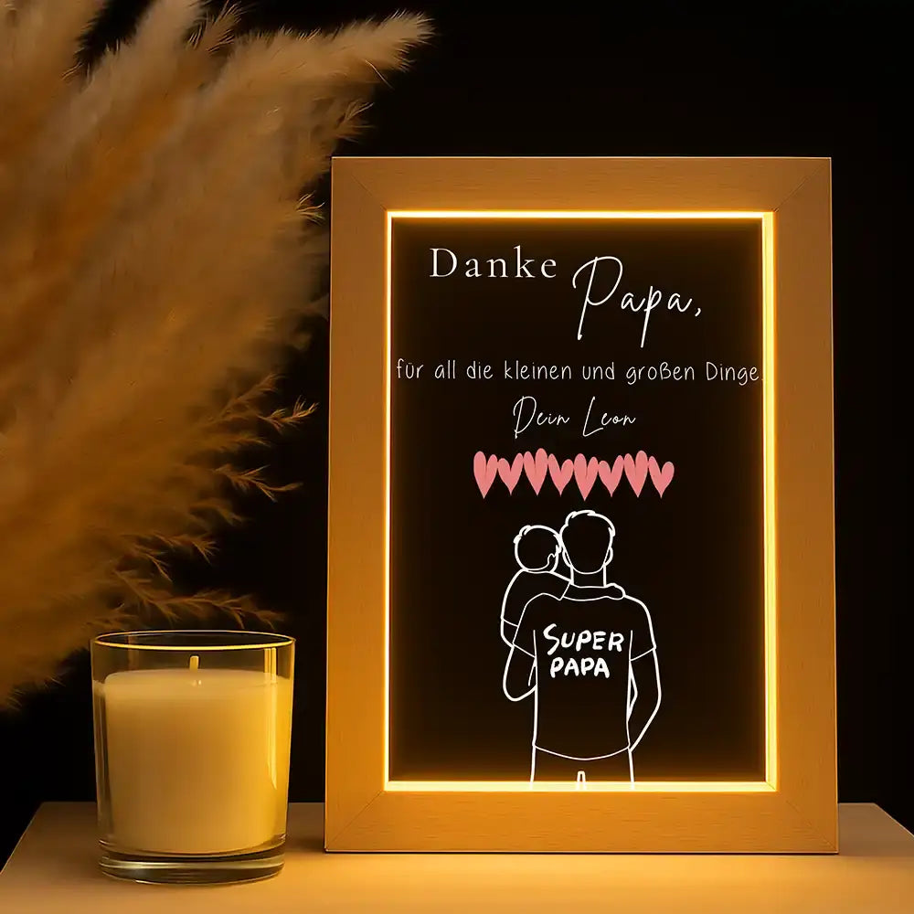 LED-Bilderrahmen Nachtlicht "Danke Papa" personalisiert