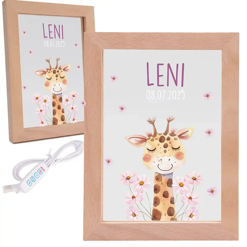Personalisiertes LED Nachtlicht Bilderrahmen mit Namen - Giraffe