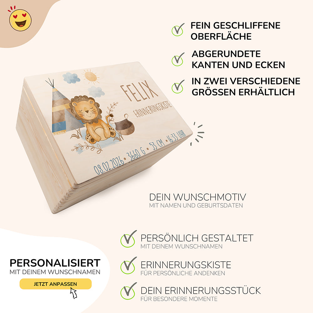 Personalisierte Erinnerungskiste Woodland Löwe