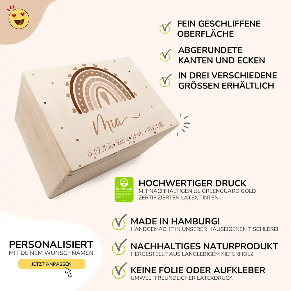 Erinnerungsbox Baby - Regenbogen Herz