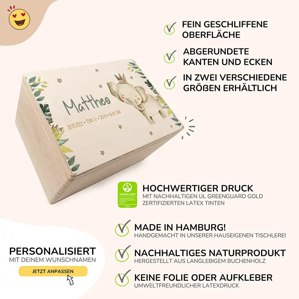 Erinnerungsbox Baby - Jungle Elefant