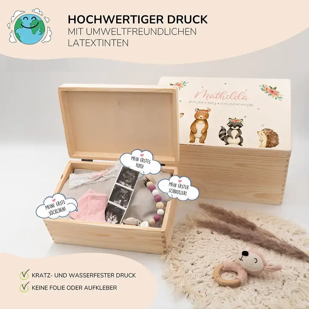 Personalisierte Erinnerungskiste Woodland Tierfamilie