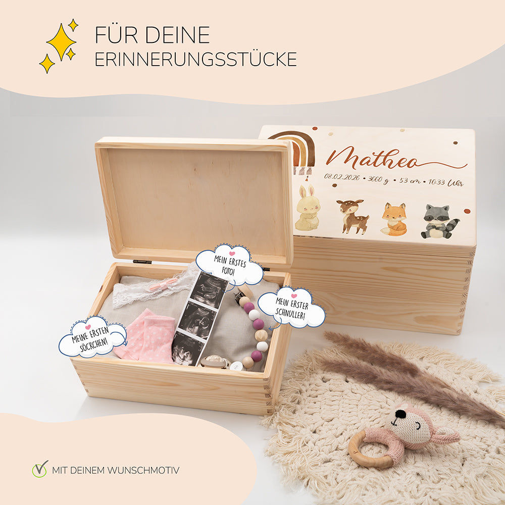 Erinnerungsbox Baby - Tierfamilie Boho
