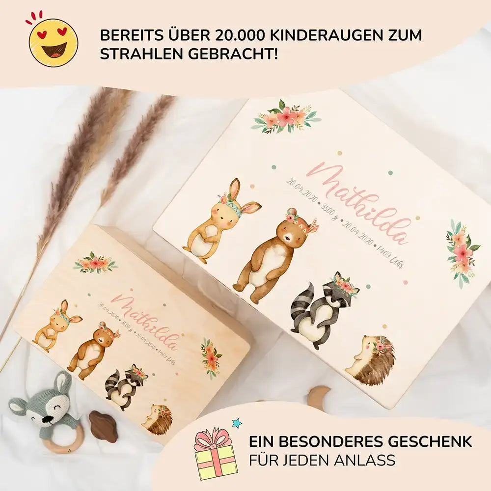 Personalisierte Erinnerungskiste Woodland Tierfamilie