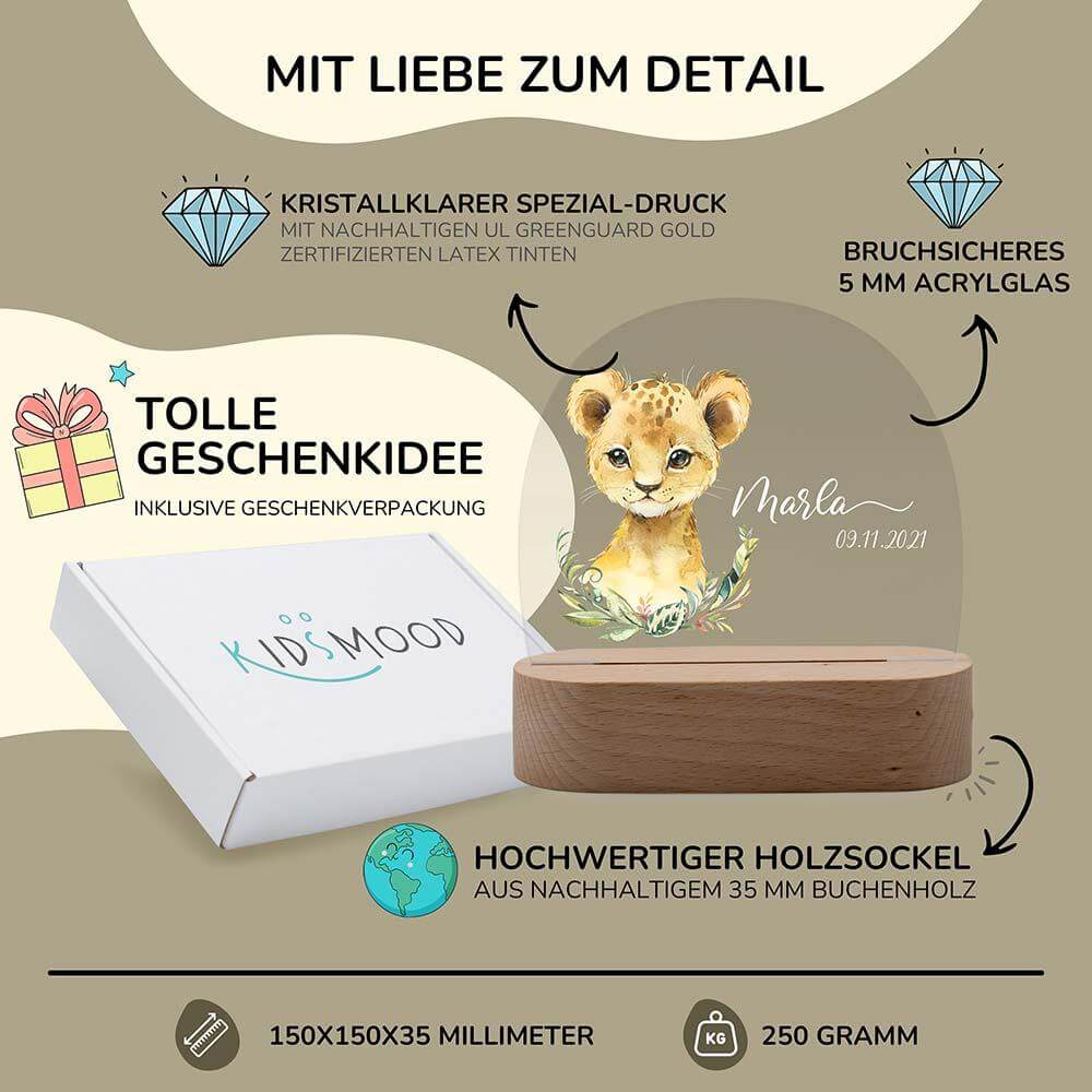 wooden night lamp with lion design for children