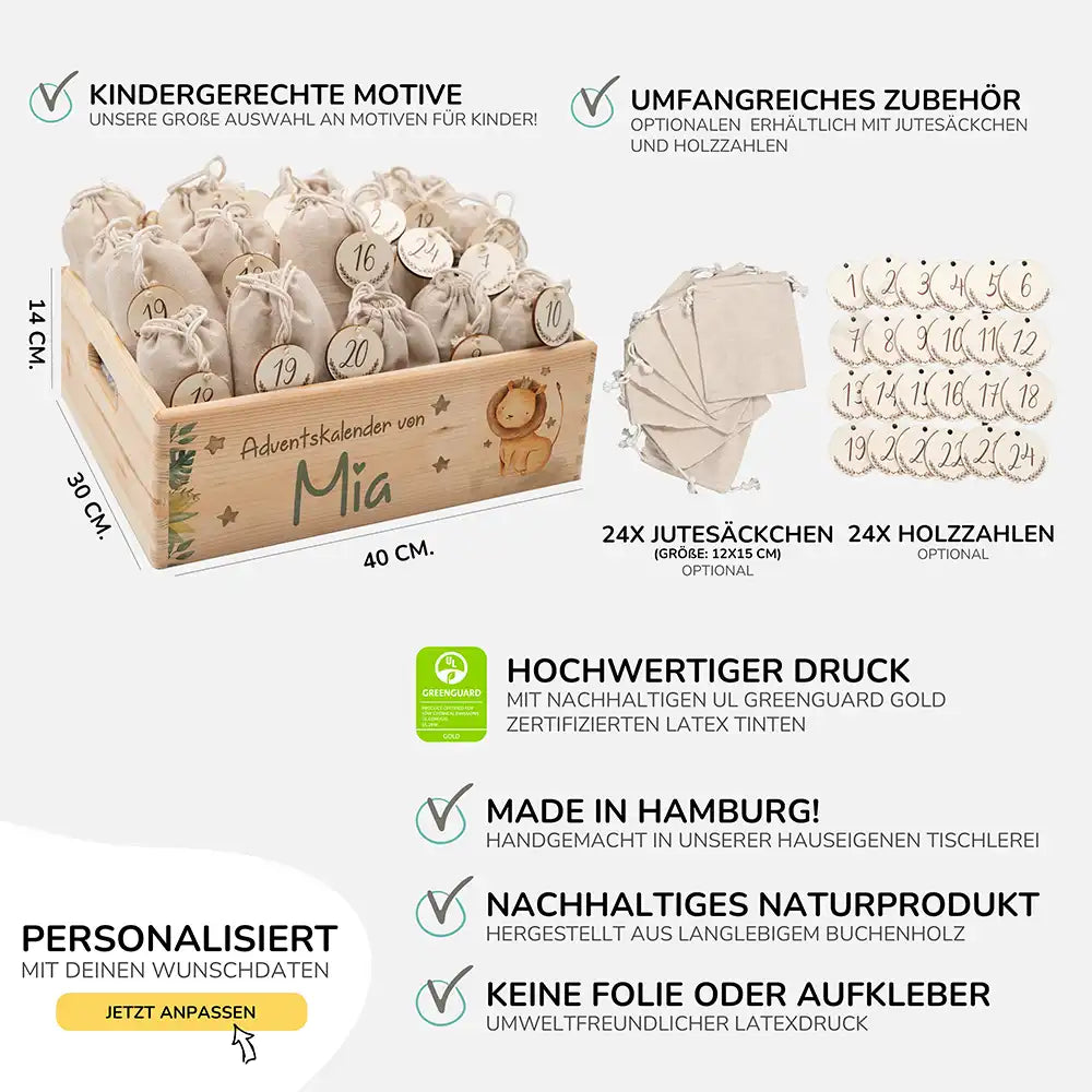 Personalisierte Adventskiste zum Befüllen - Löwe