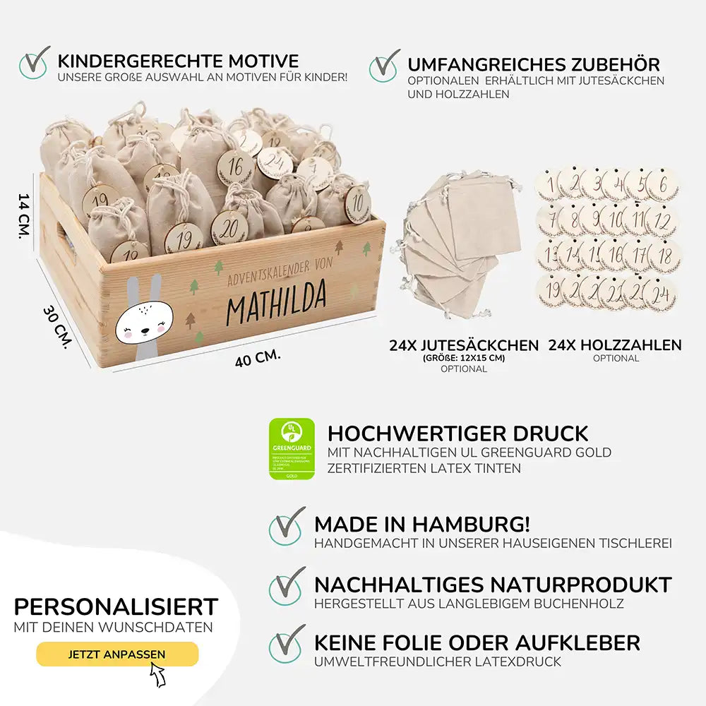 Personalisierte Adventskiste zum Befüllen - Winterhase