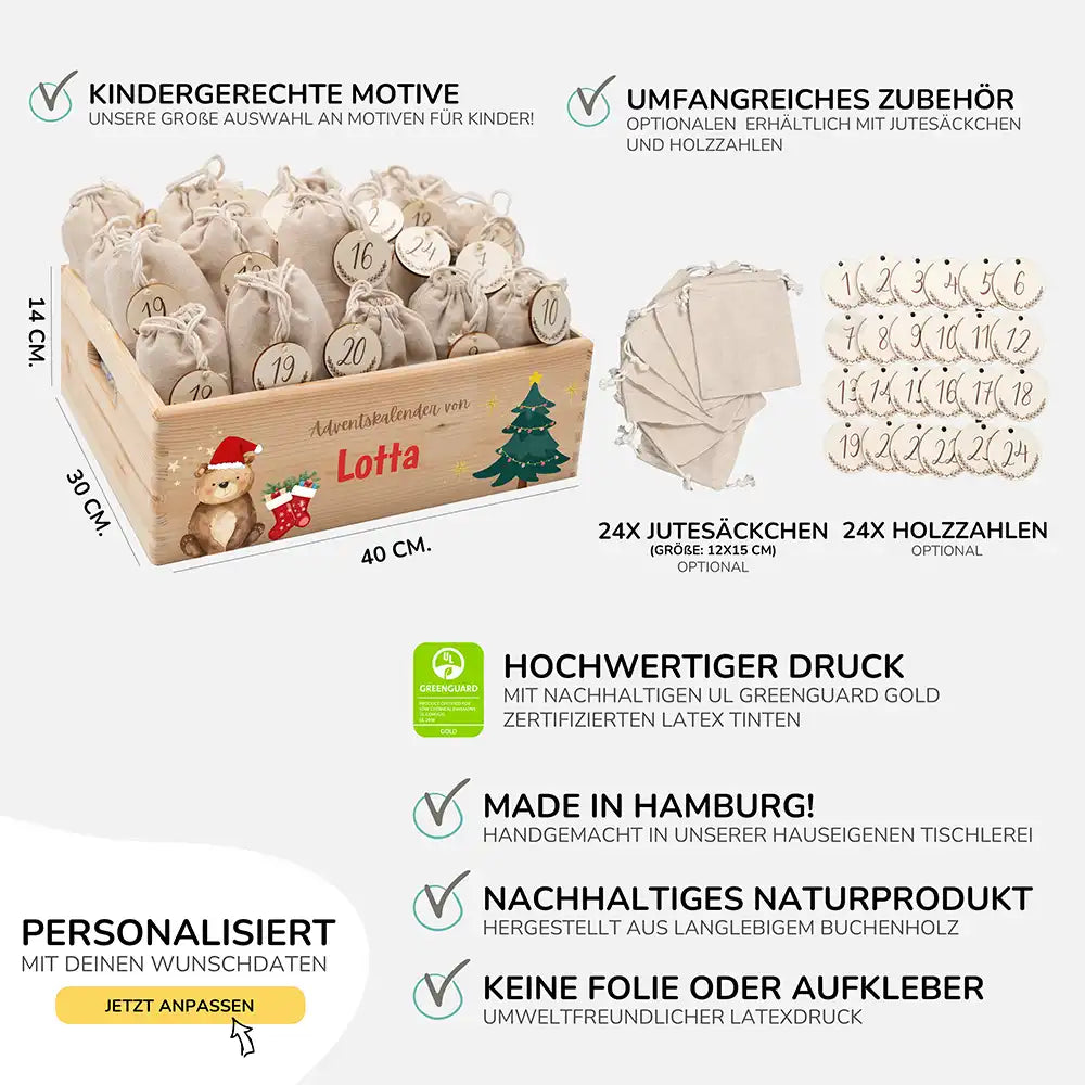 Personalisierte Adventskiste zum Befüllen - Weihnachtsbär