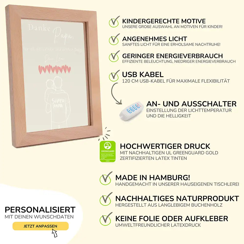 LED-Bilderrahmen Nachtlicht "Danke Papa" personalisiert