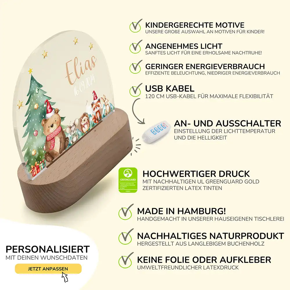 Nachtlicht Kinder personalisiert Weihnachten - Weihnachtsbär