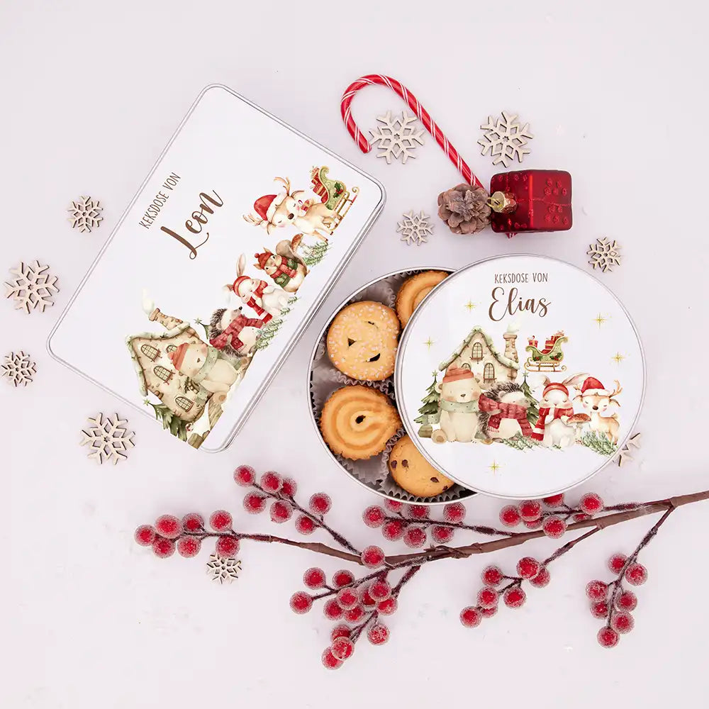 Keksdose aus Metal personalsiert - niedliche Waldtiere