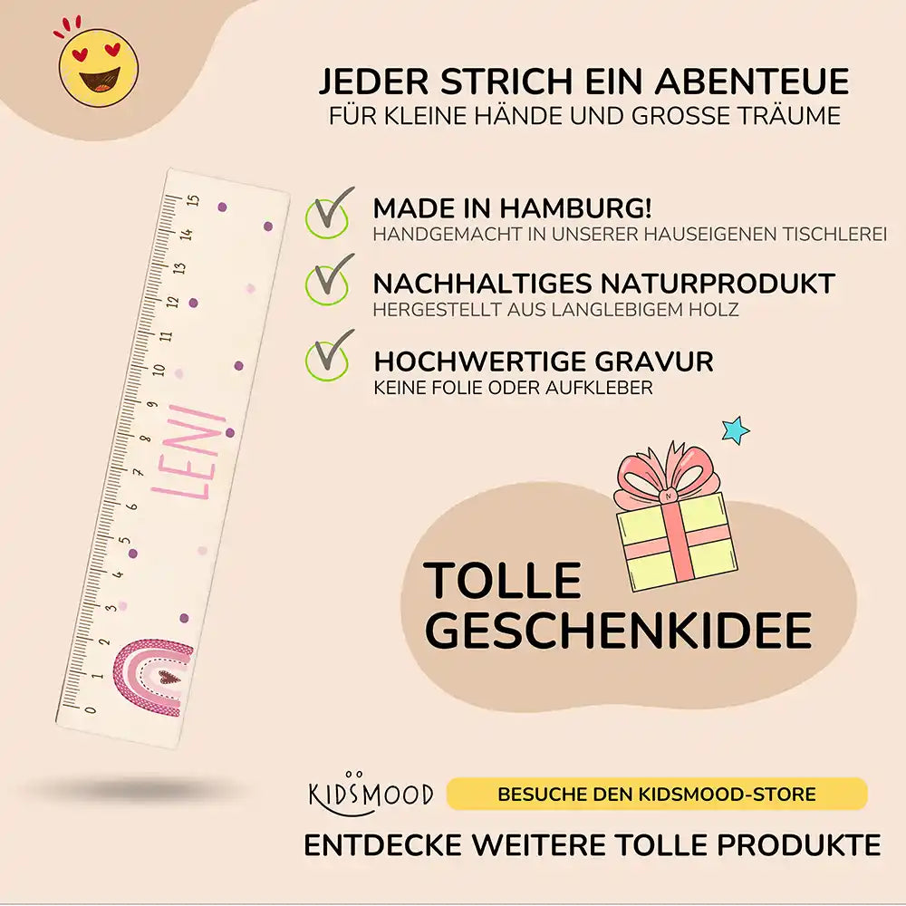 Holzlineal personalisiert - Regenbogen