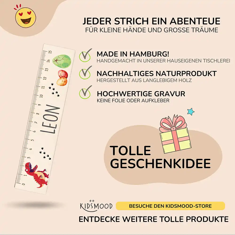 Holzlineal personalisiert - Dinosaurier