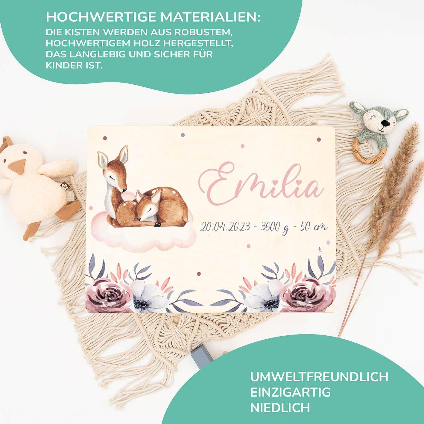 close-up of memory box with reh familie motif