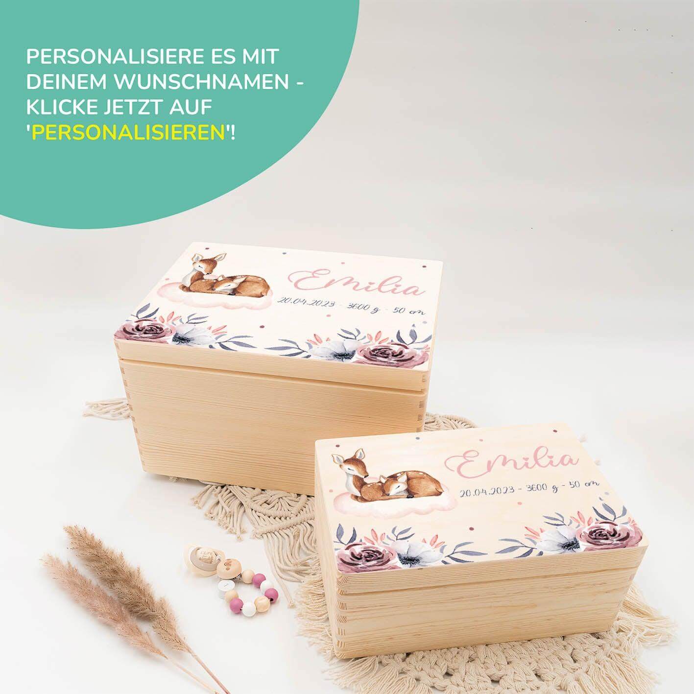 engraved memory box with deer family and custom name