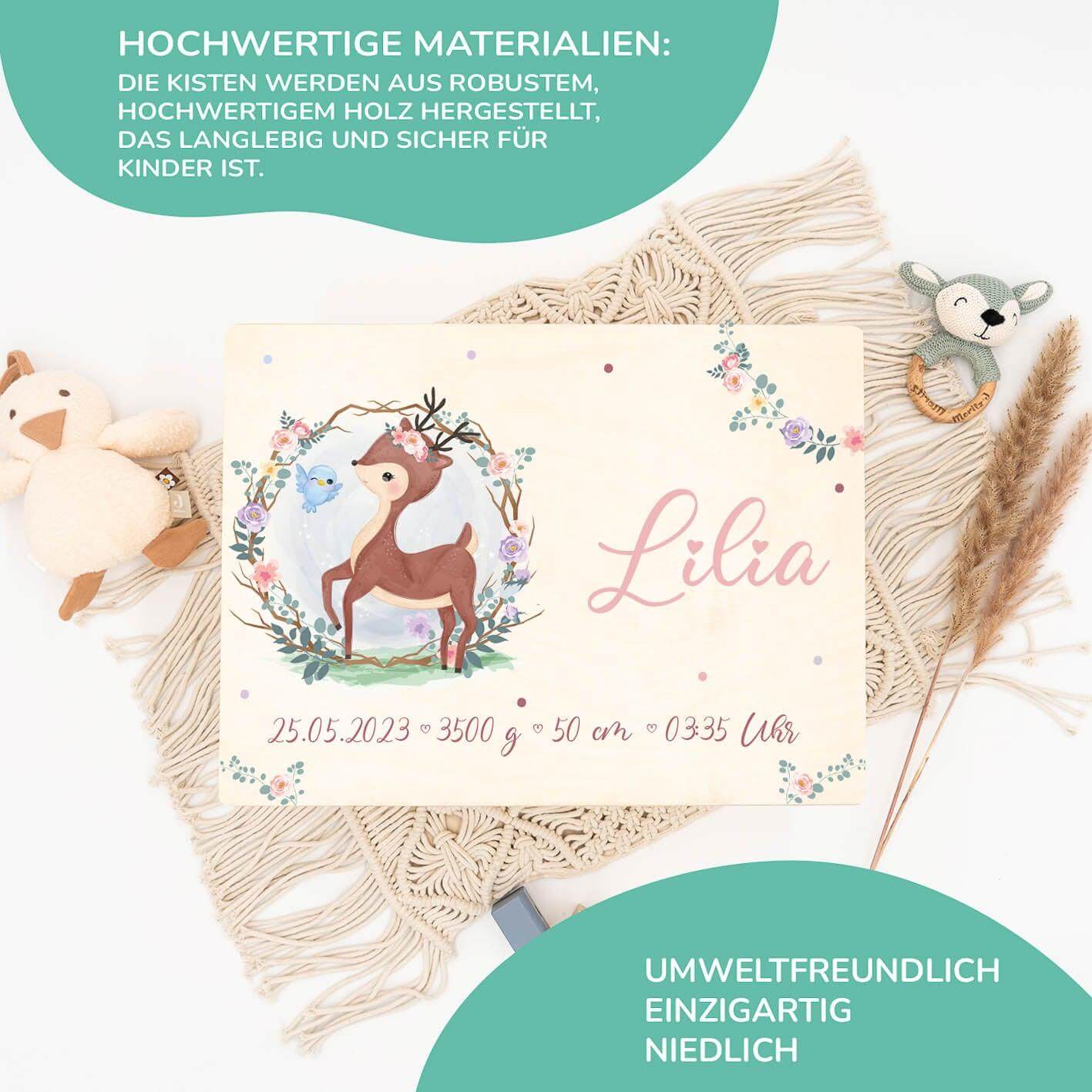 Personalisierte Erinnerungskiste Baby Reh