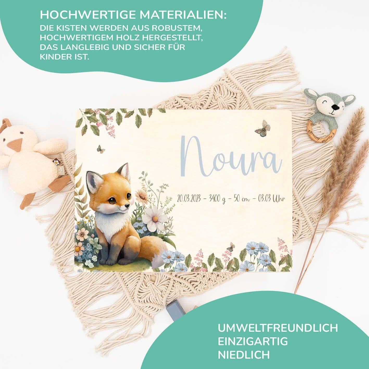 Personalisierte Erinnerungskiste Baby Fuchs