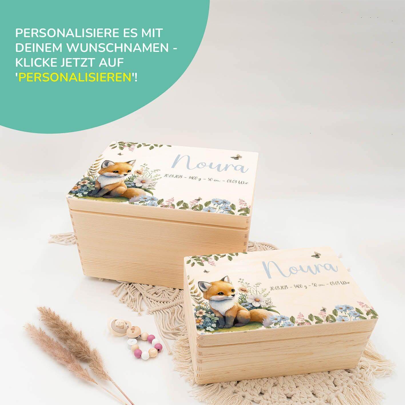 memory box with baby fuchs design and personalized name