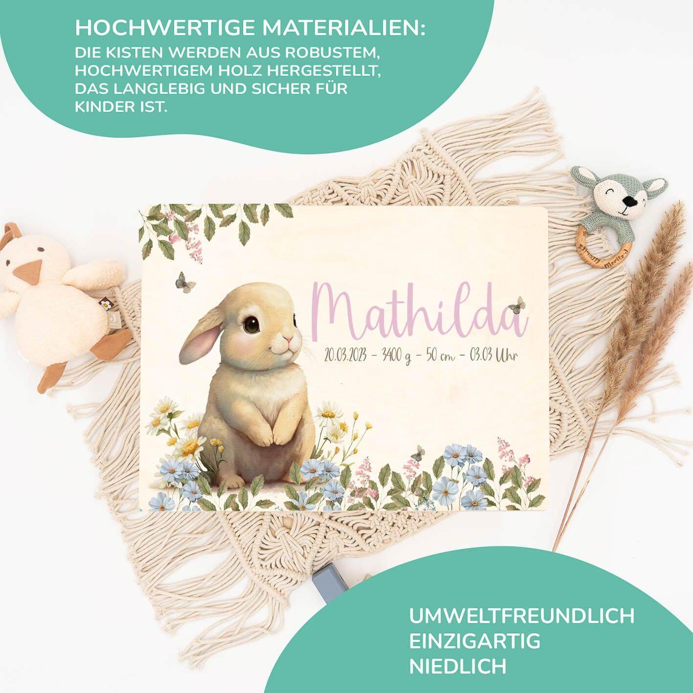 Personalisierte Erinnerungskiste Hase