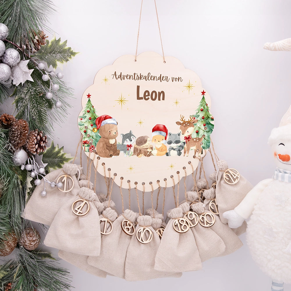 Personalisierter runder Adventskalender Kinder aus Holz - Weihnachtsfreude