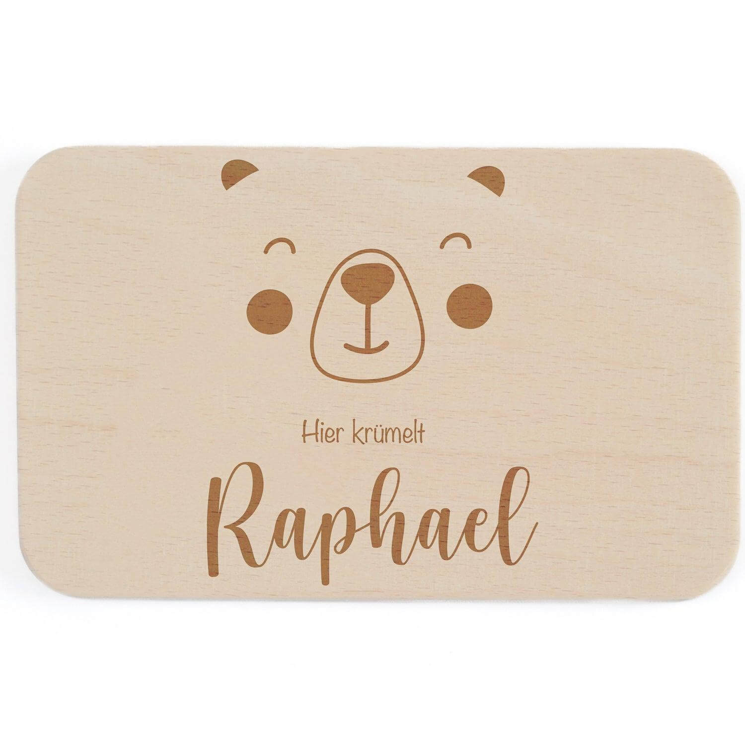 engraved bear face breakfast board with name