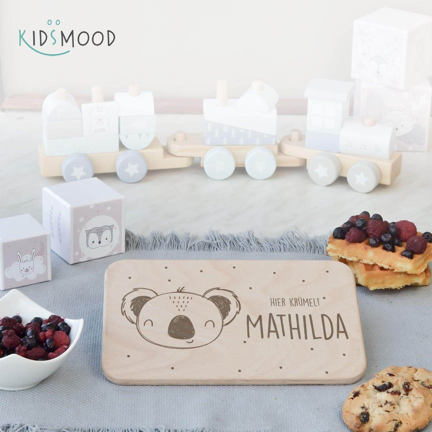 handcrafted wooden breakfast board with personalized engraving