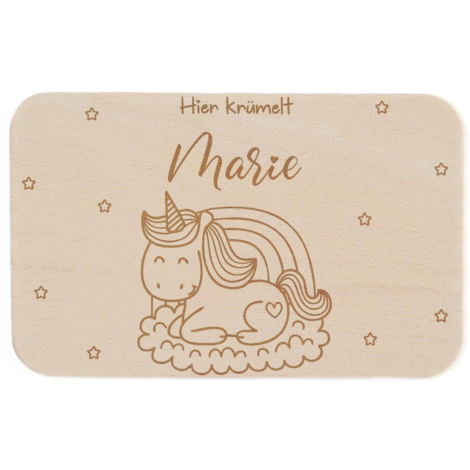 Personalisiertes Frühstücksbrettchen Einhorn auf Wolken