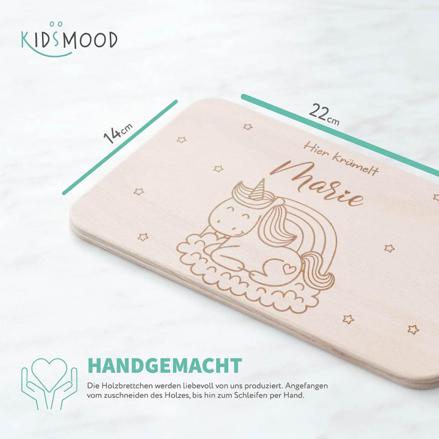 detailed view of unicorn design on breakfast board
