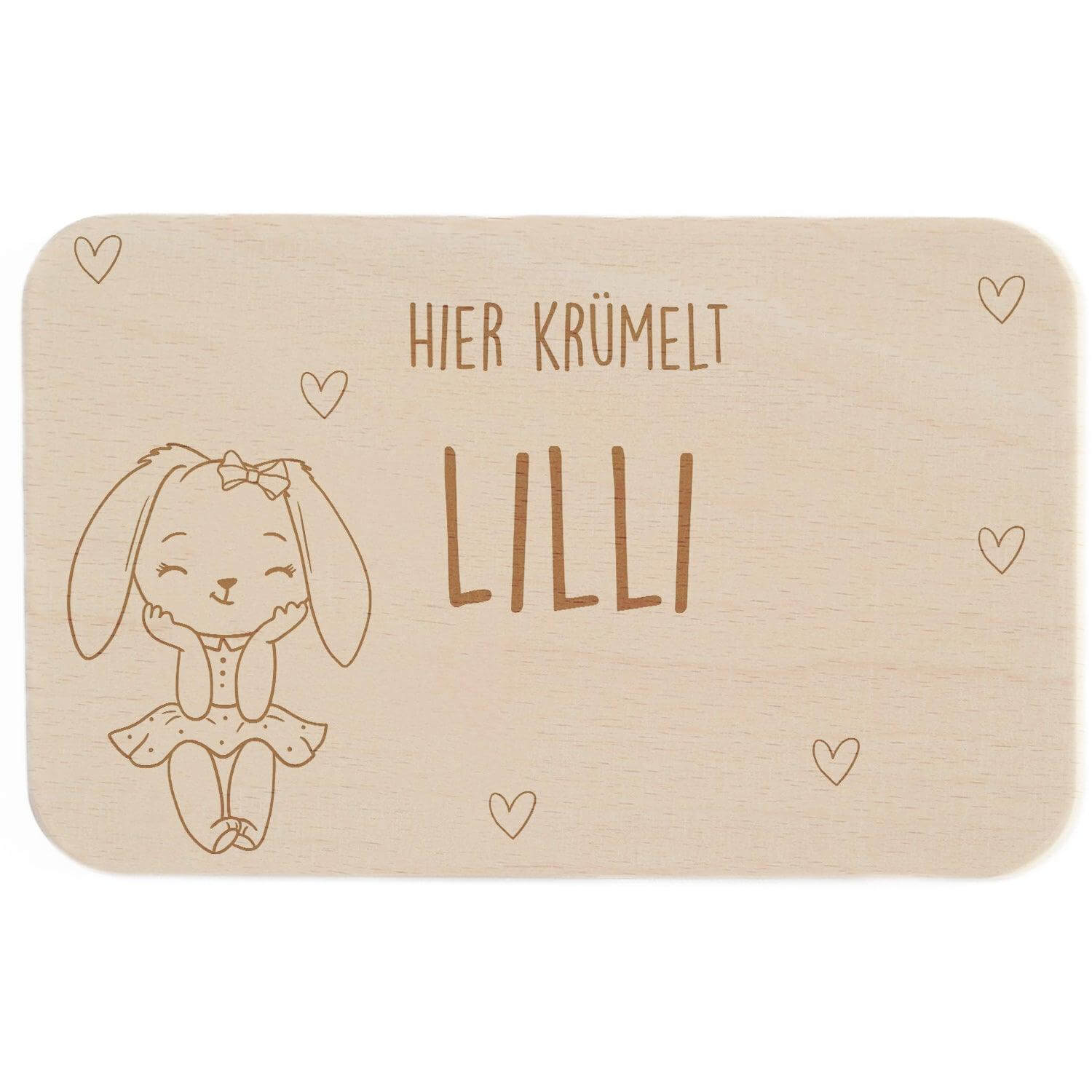 Personalisiertes Frühstücksbrettchen Häschen im Kleid
