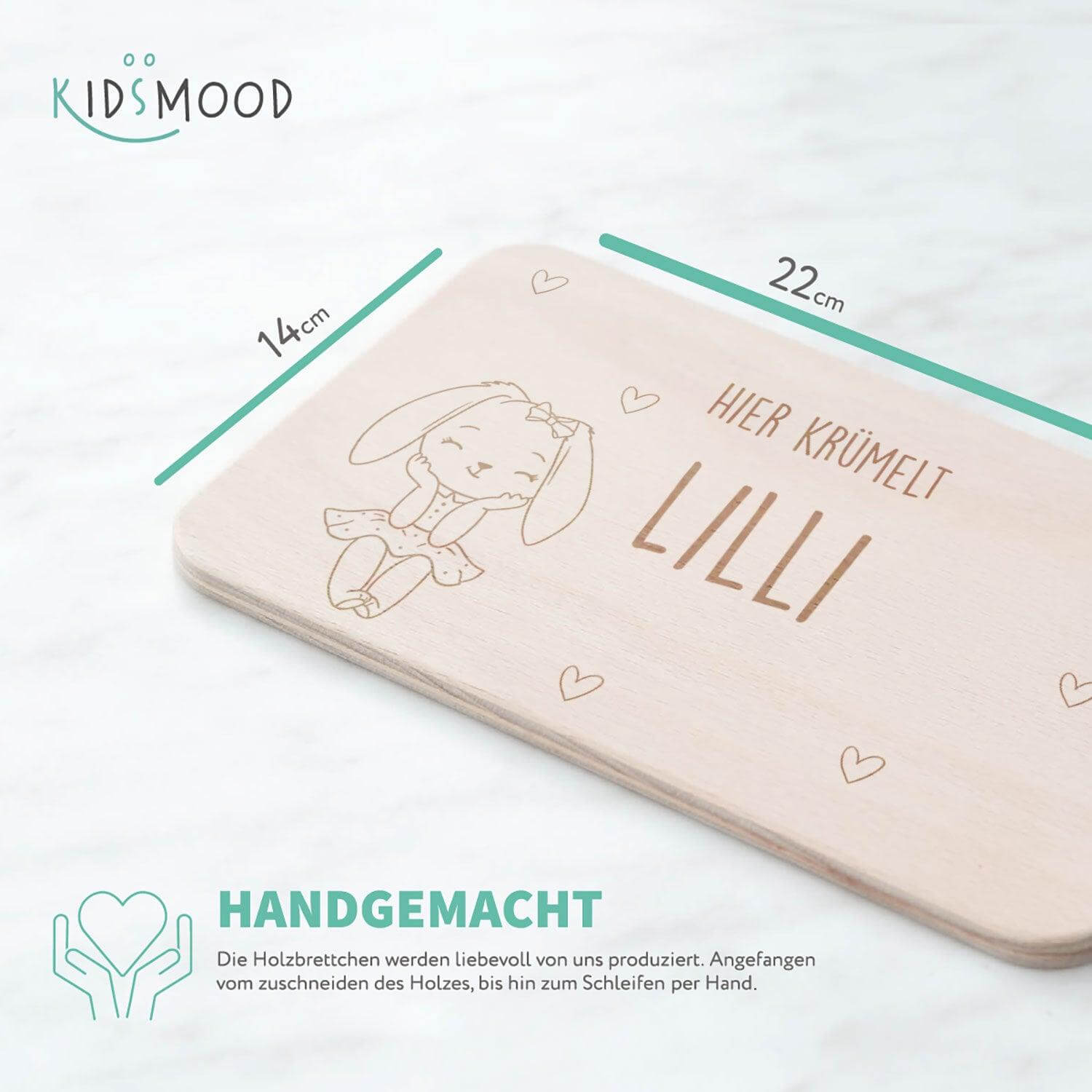 Personalisiertes Frühstücksbrettchen Häschen im Kleid