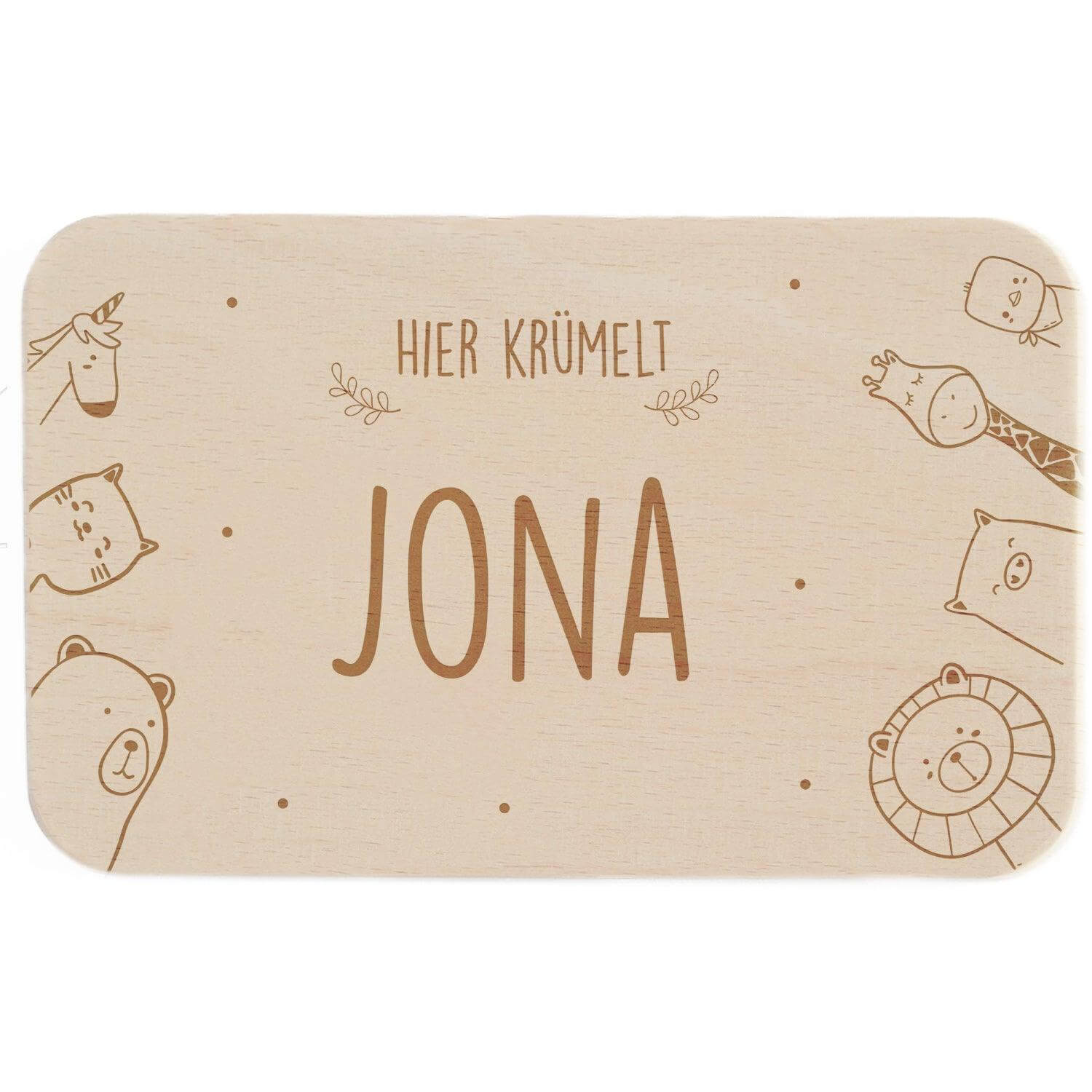handcrafted breakfast board with personalized animal family engraving
