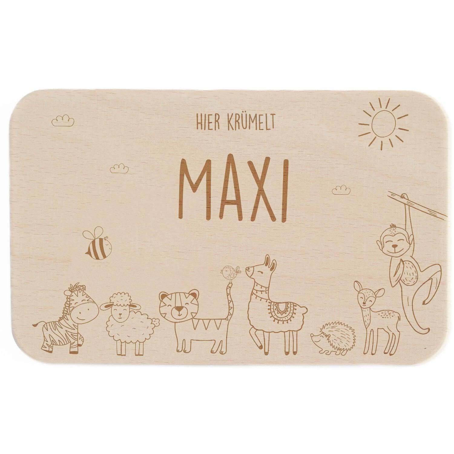 Personalisiertes Frühstücksbrettchen Fröhliche Tierfamilie
