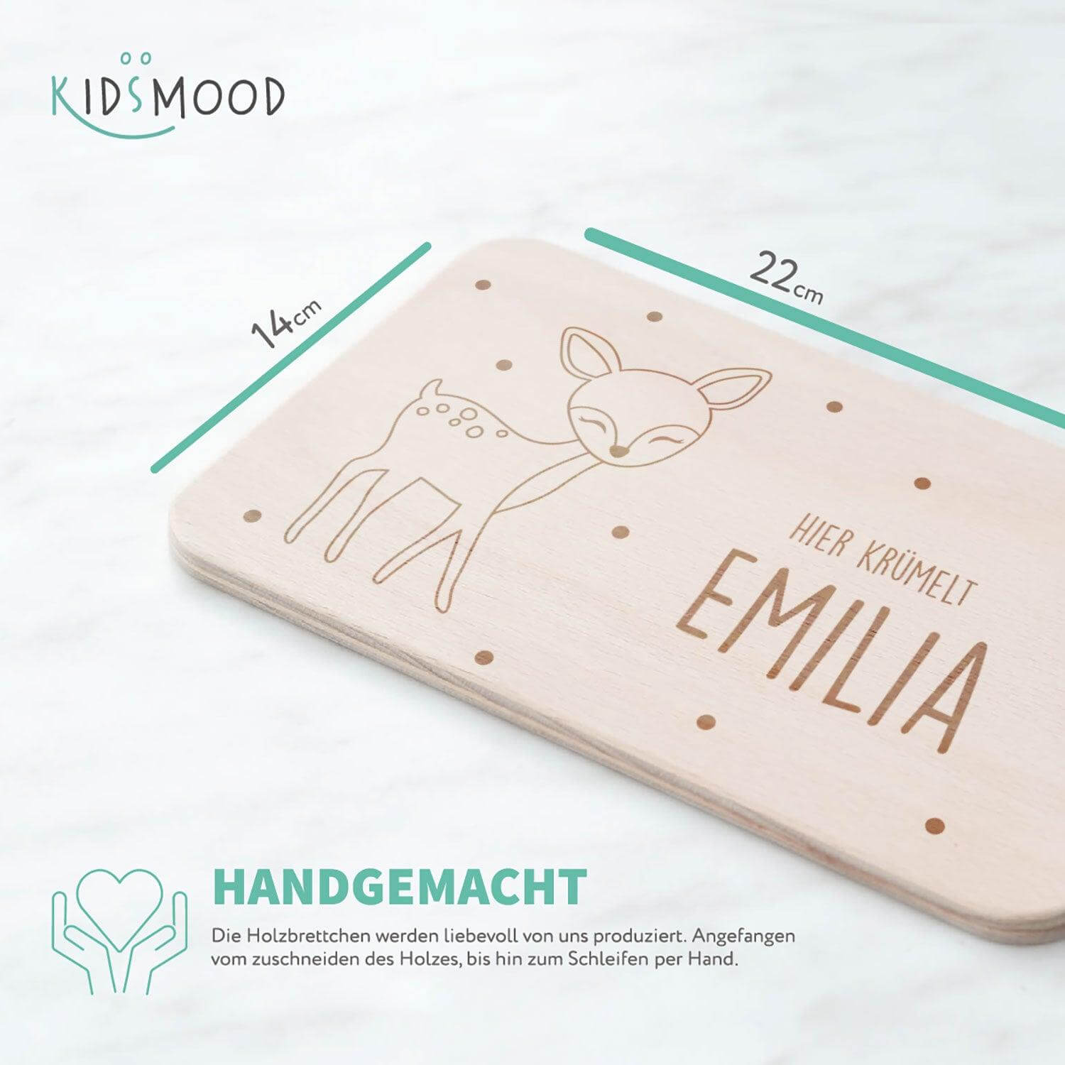 Personalisiertes Frühstücksbrettchen Fröhliches Reh